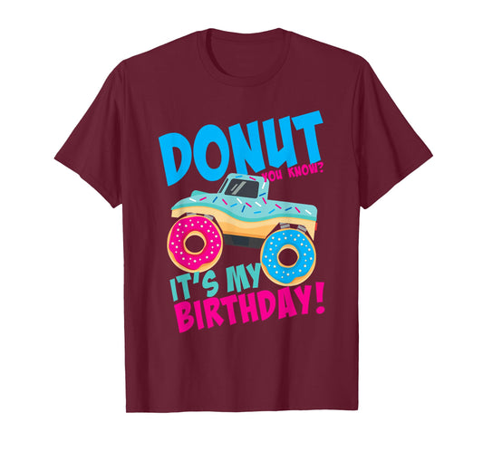 Donut Birthday Party Monster Truck It's My Birthday Boy Girl T-Shirt