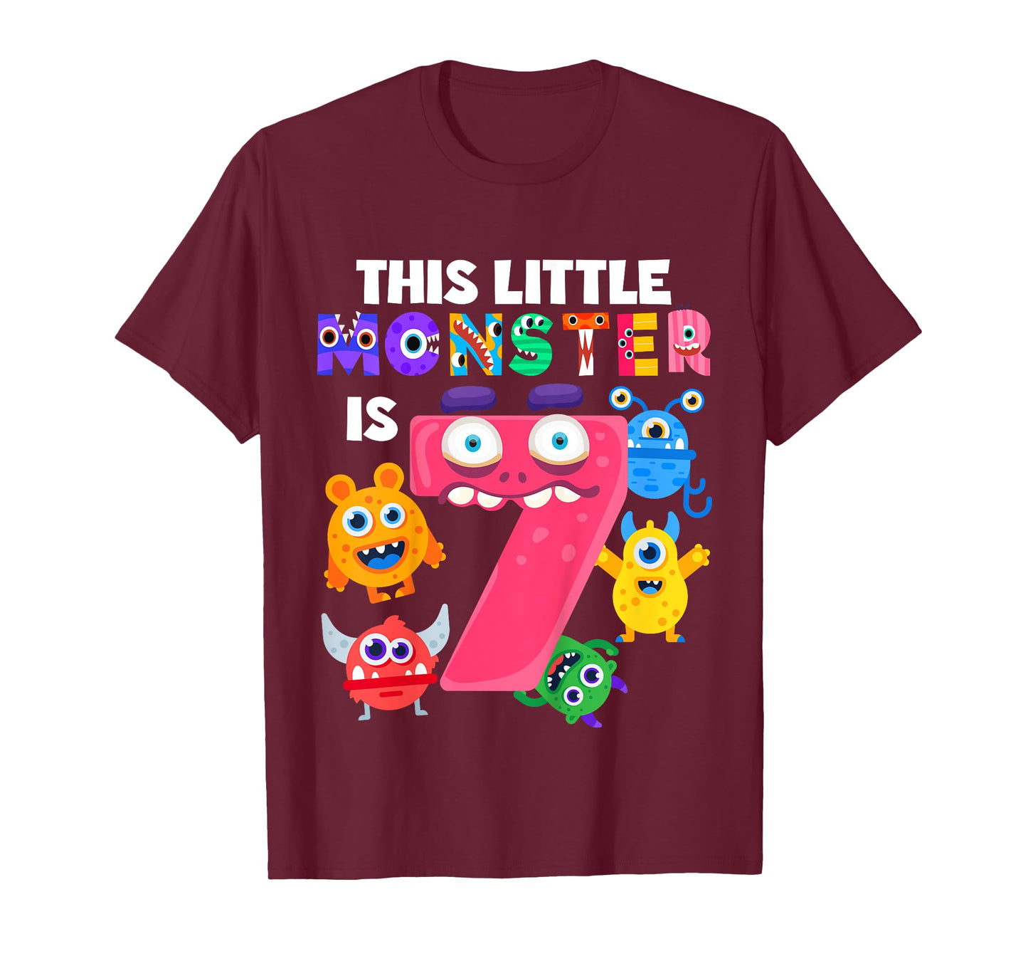 This Little Monster is 7Seven Years 7th Birthday Party Alien T-Shirt