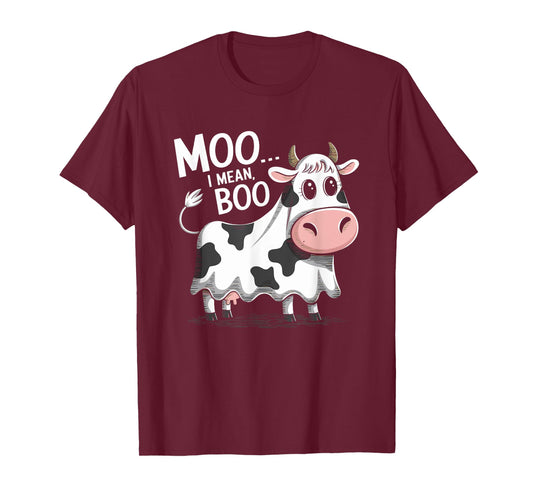 Ghost Cow Moo I Mean Boo Halloween Costume Funny Cow Lover T-Shirt