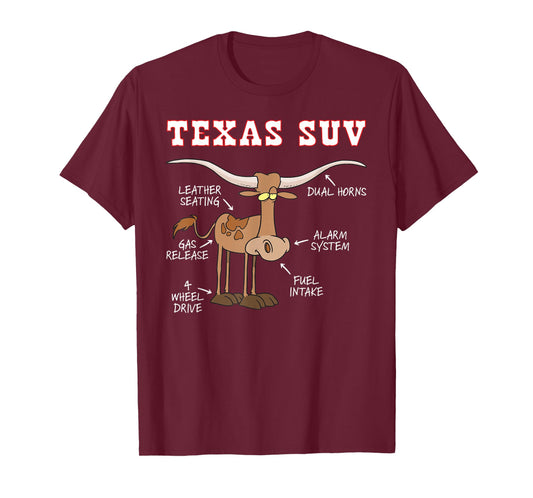 Texas TX SUV Funny Joke Longhorn Cattle Cow T-Shirt Small