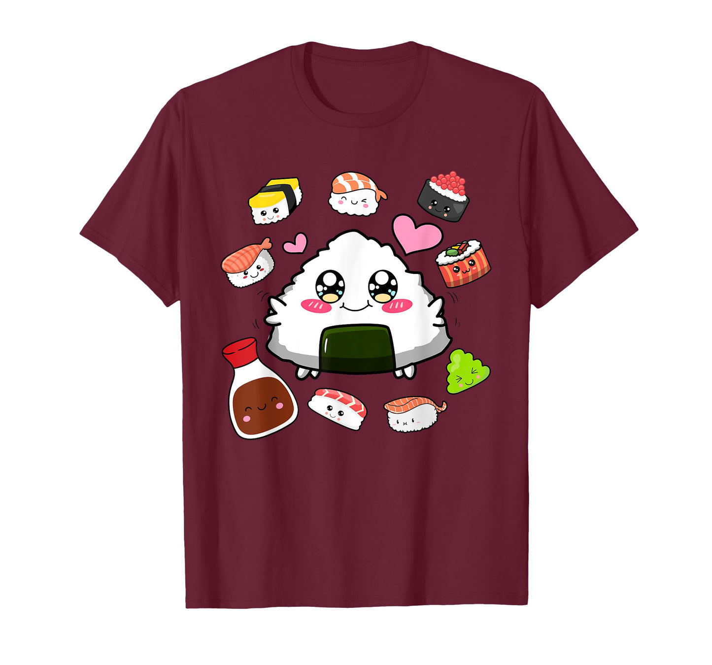 Kawaii Sushi Happy Funny Japanese Anime Cute Onigiri Sushi T-Shirt