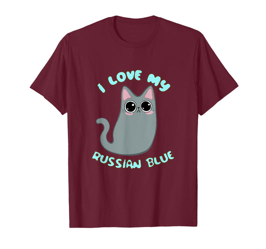 I Love My Russian Blue Cat Grey Gray Kitty Kawaii Chibi cute T-Shirt for Men Women Kids