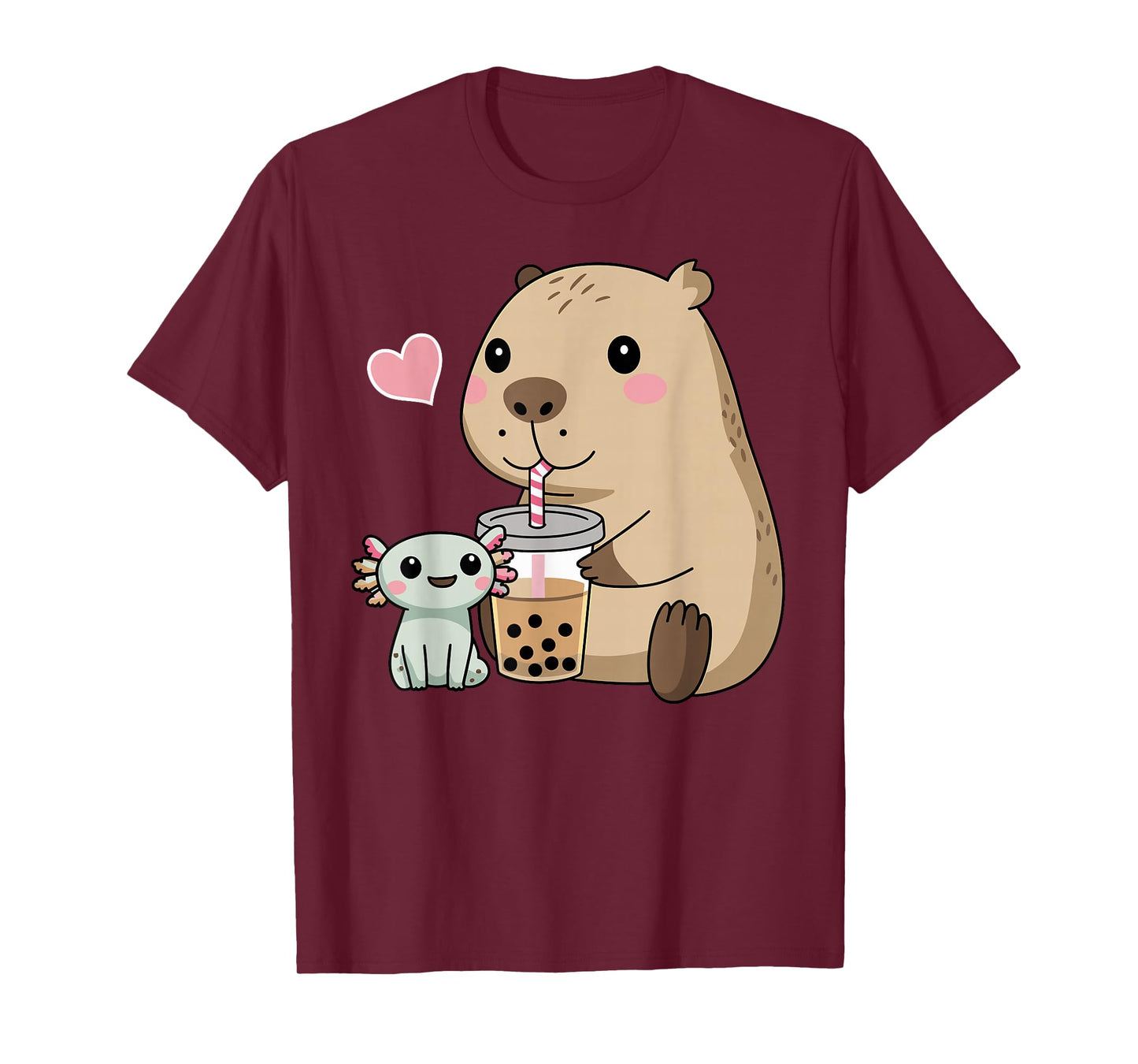 Cute Axolotl Lover Capybara Kawaii Anime Drinking Bubble Tea T-Shirt