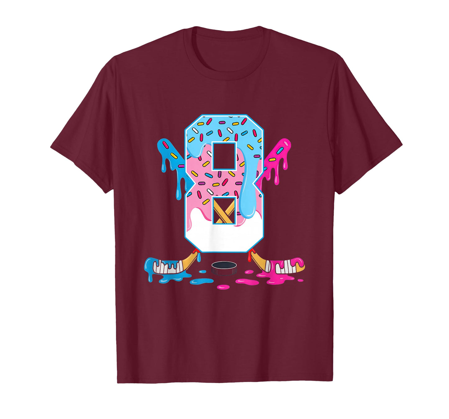 Hockey 8 Years Old Ice Cream Drip 8th Birthday Kids Gift T-Shirt