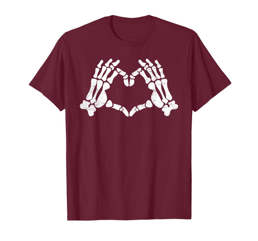 Skeleton Hands Heart Sign Retro Halloween Costume Men Women T-Shirt