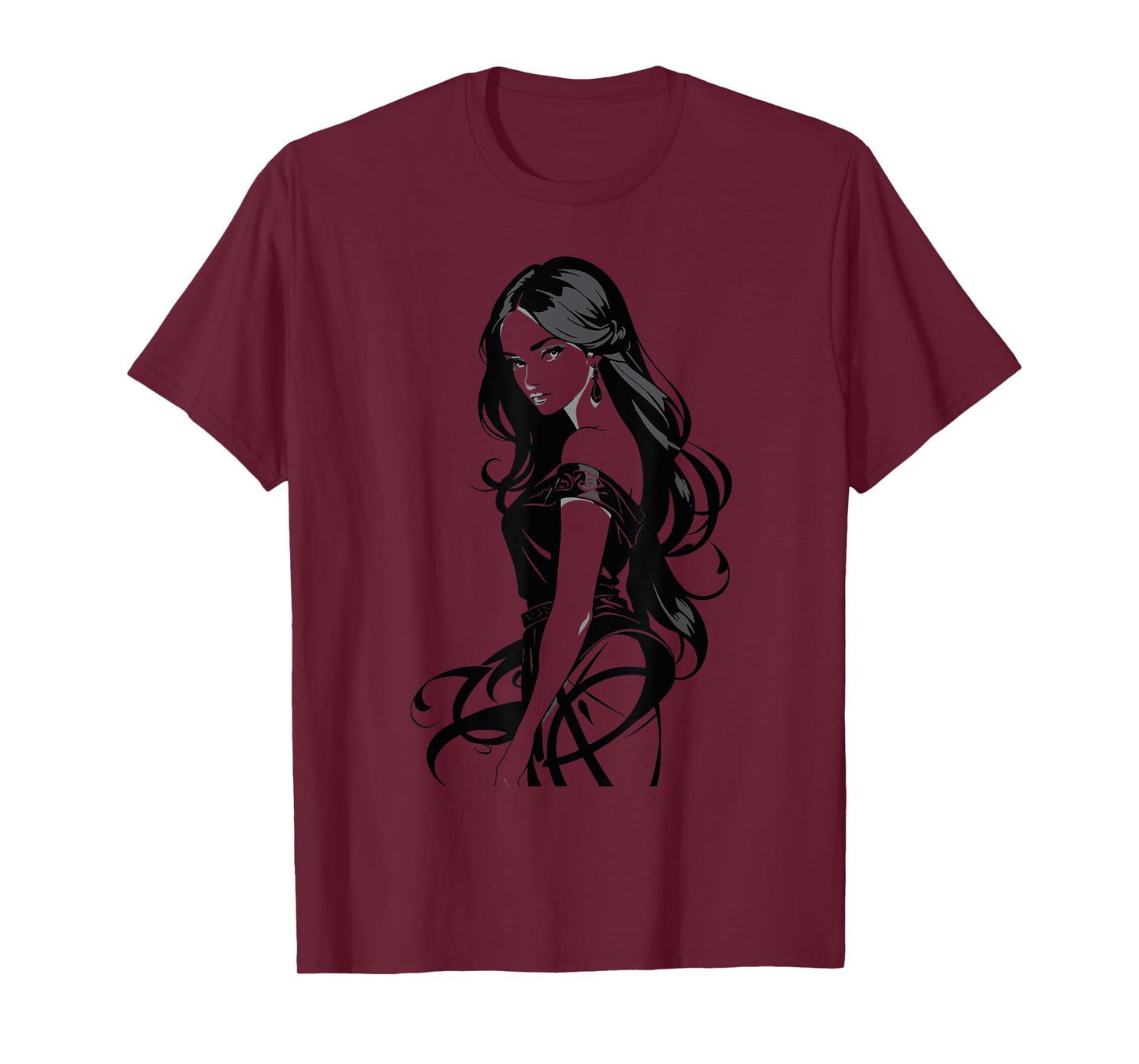 Sexy Waifu Anime Girl Japanese in Black and White Art T-Shirt
