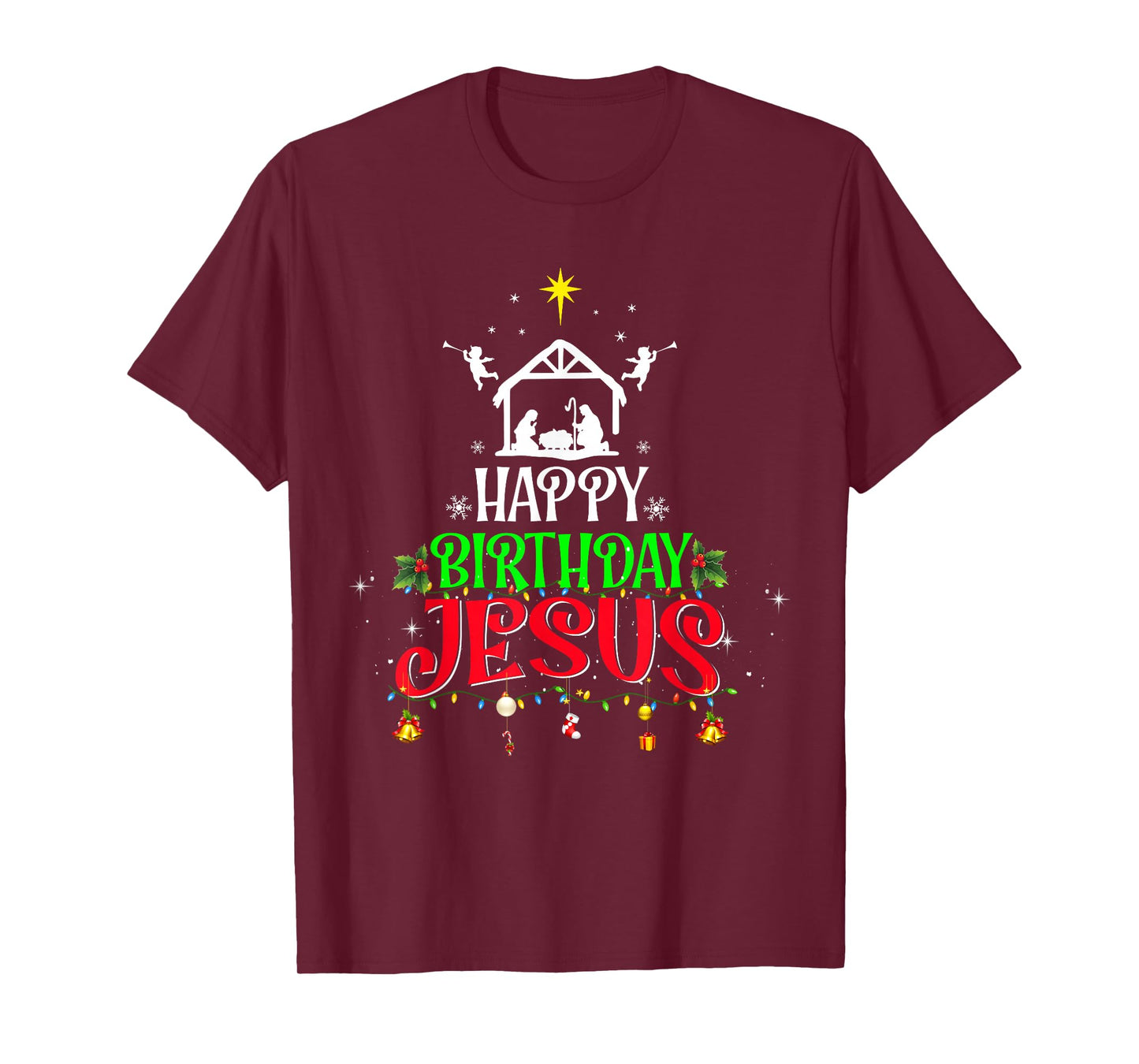 Christian Tree Christmas Happy Birthday Jesus Women Men Kids T-Shirt