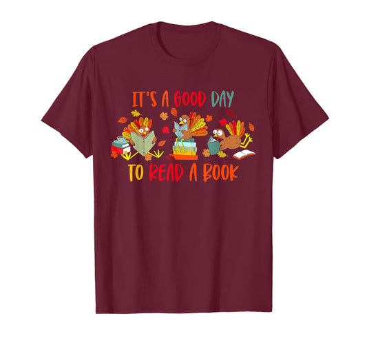 Funny Turkey Reading Book Librarian Bookworm Thanksgiving T-Shirt