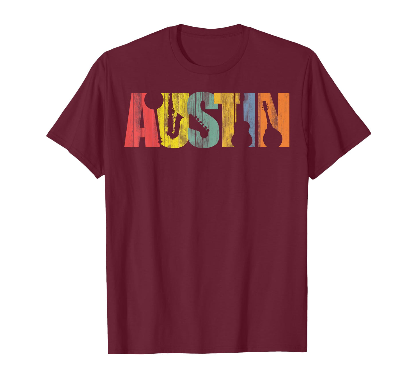 Austin Texas Distressed Vintage Musical Instrument Design T-Shirt