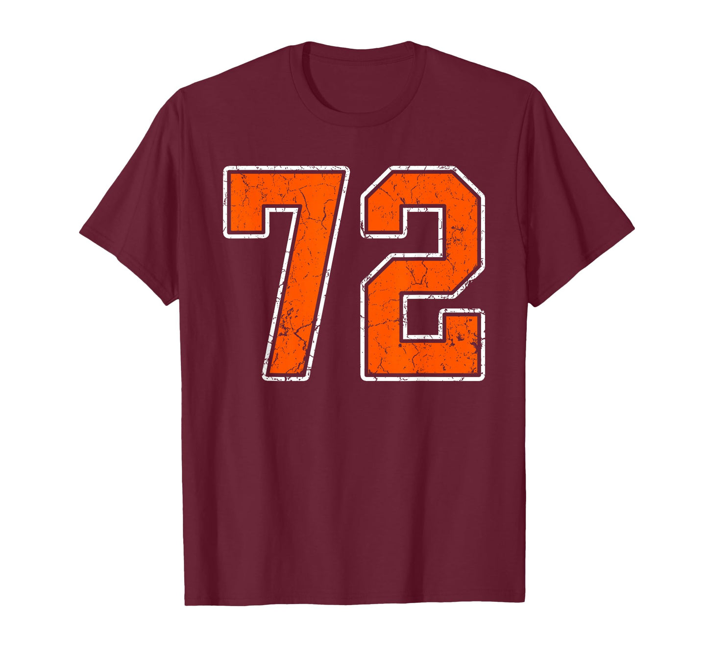 Distressed Orange White Number 72 Jersey Player Uniform #72 T-Shirt