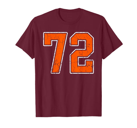 Distressed Orange White Number 72 Jersey Player Uniform #72 T-Shirt