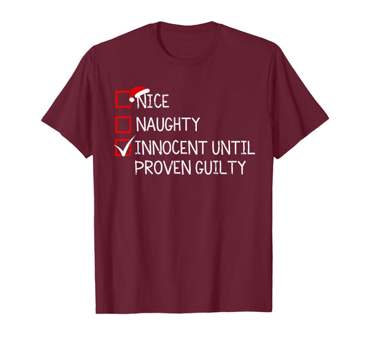 Nice Naughty Innocent Until Proven Guilty Christmas Xmas T-Shirt