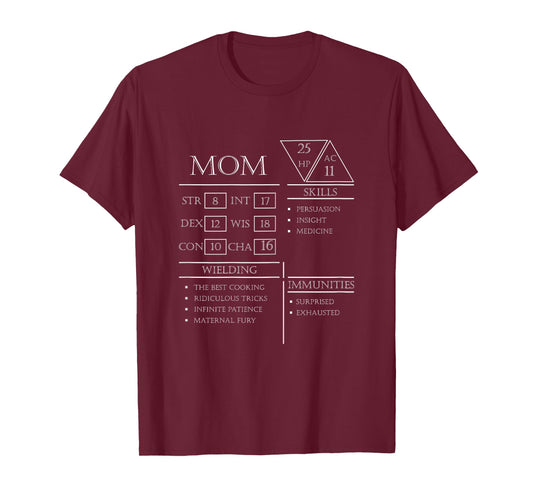 Roleplaying Dice Gamer Dragon Mom Stat Skills Wielding T-Shirt