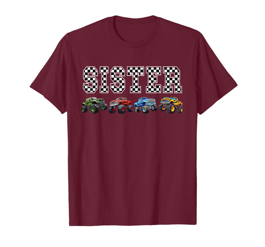 Sister Family Crew Monster Truck Lover Birthday Matching T-Shirt