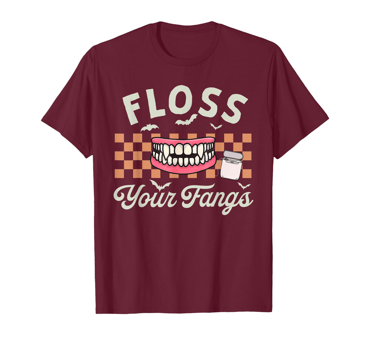 Retro Funny Teeth Floss Your Fangs Dentist Spooky Halloween T-Shirt
