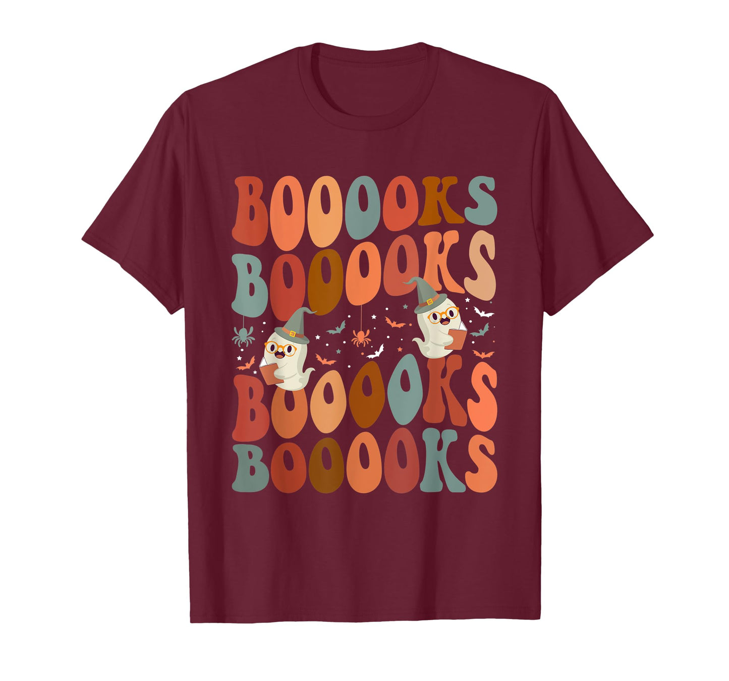 Booooks Ghost Boo Read Books Library Teacher Halloween cute Men Women Kids T-Shirt