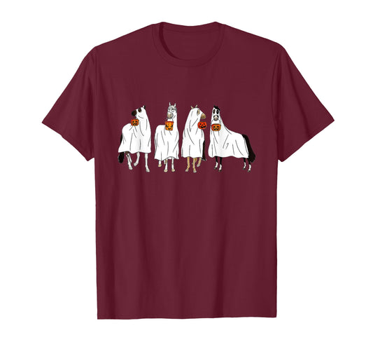 Halloween Horse Ghost Boo Cowboy Western Spooky Season T-Shirt
