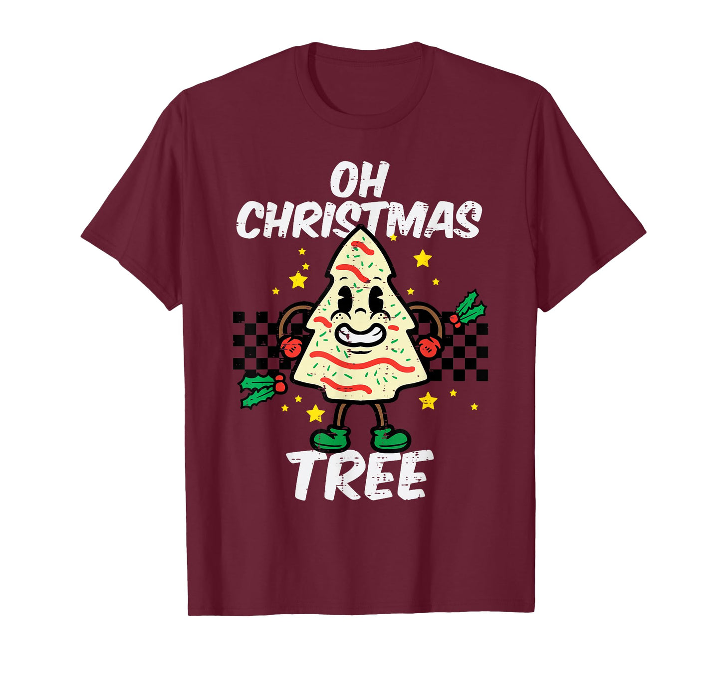 Oh Christmas Tree Cake Retro Groovy Xmas Men Women Kids T-Shirt
