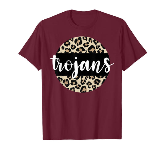 Leopard Print Trojans Team Mascot School Spirit Game Night T-Shirt