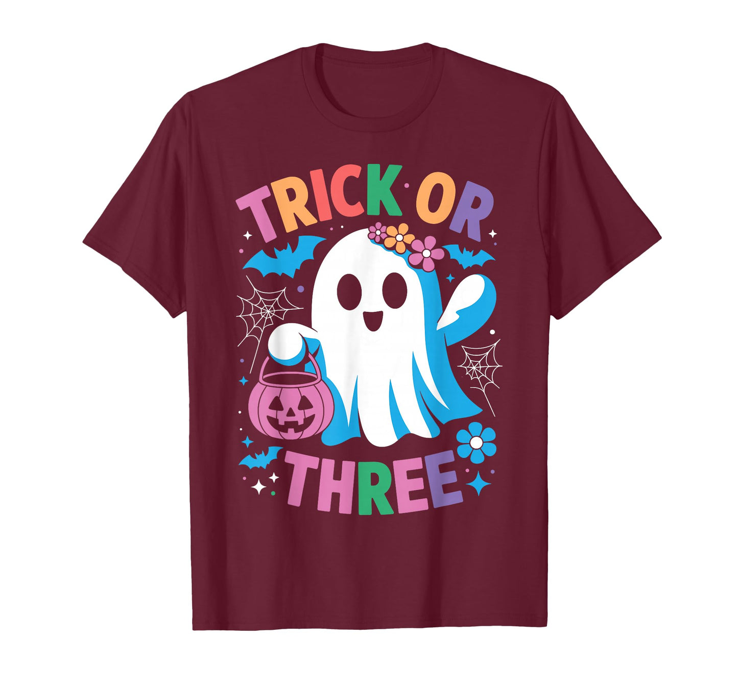 Trick or Three Cute Ghost Groovy 3rd Birthday Girls Kids T-Shirt