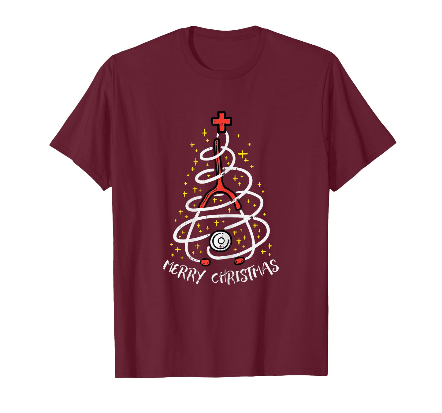 Merry Christmas Nurse Xmas Scrub Top Women Stethoscope T-Shirt