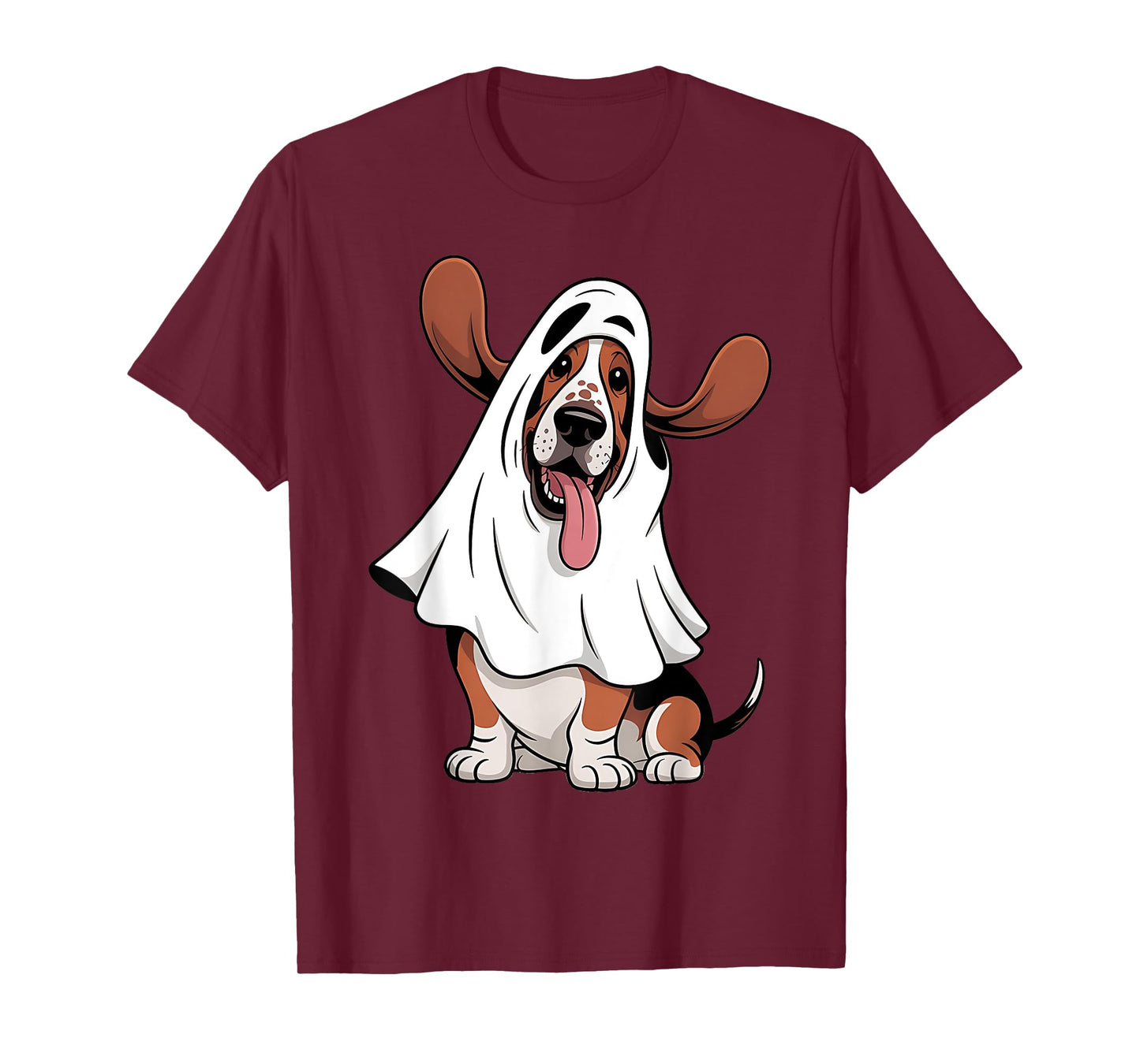 Basset Hound Dog Wearing A White Ghost Costume Halloween T-Shirt