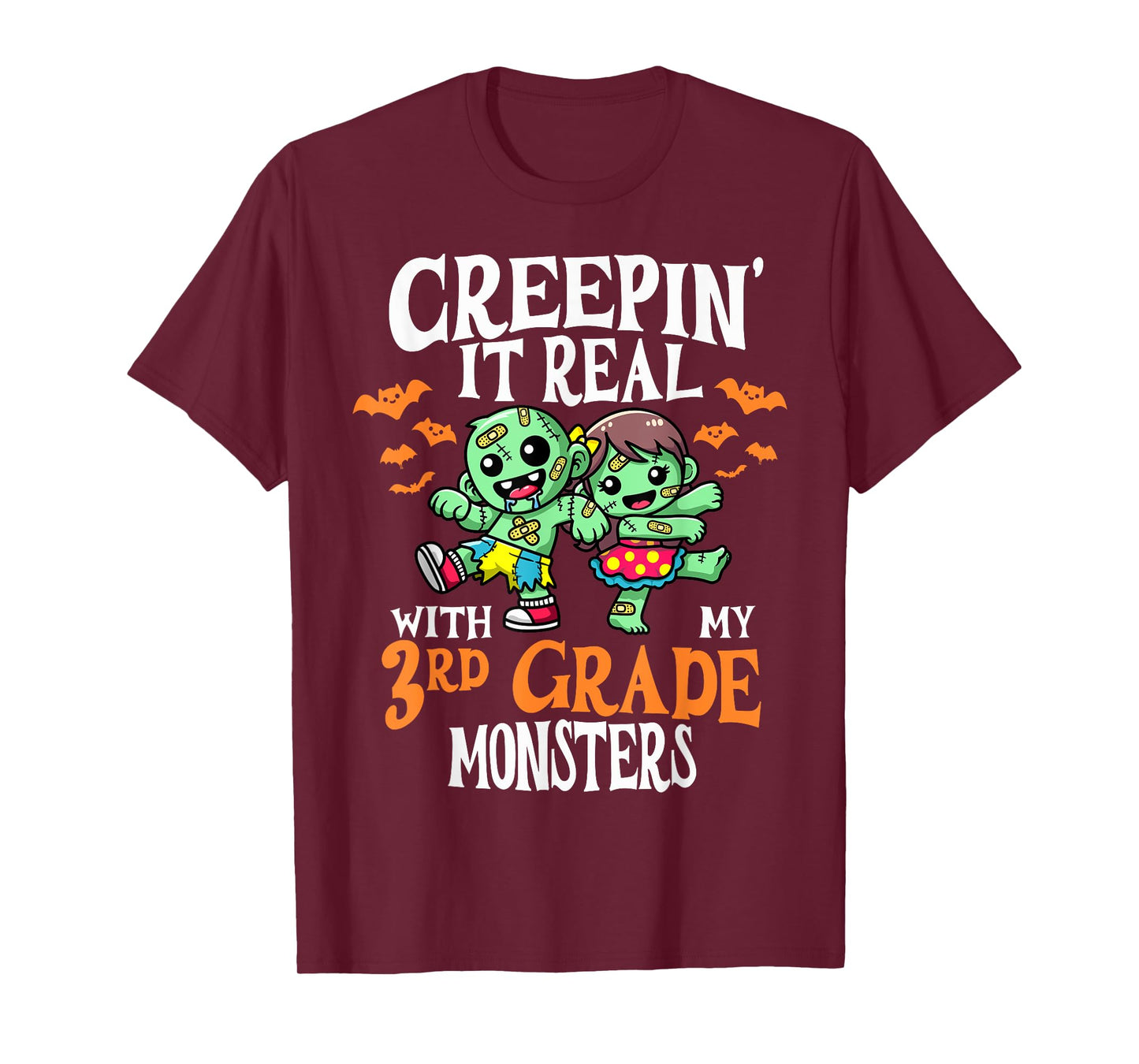Creepin It Real Monster School 3rd Grade Teacher Halloween T-Shirt