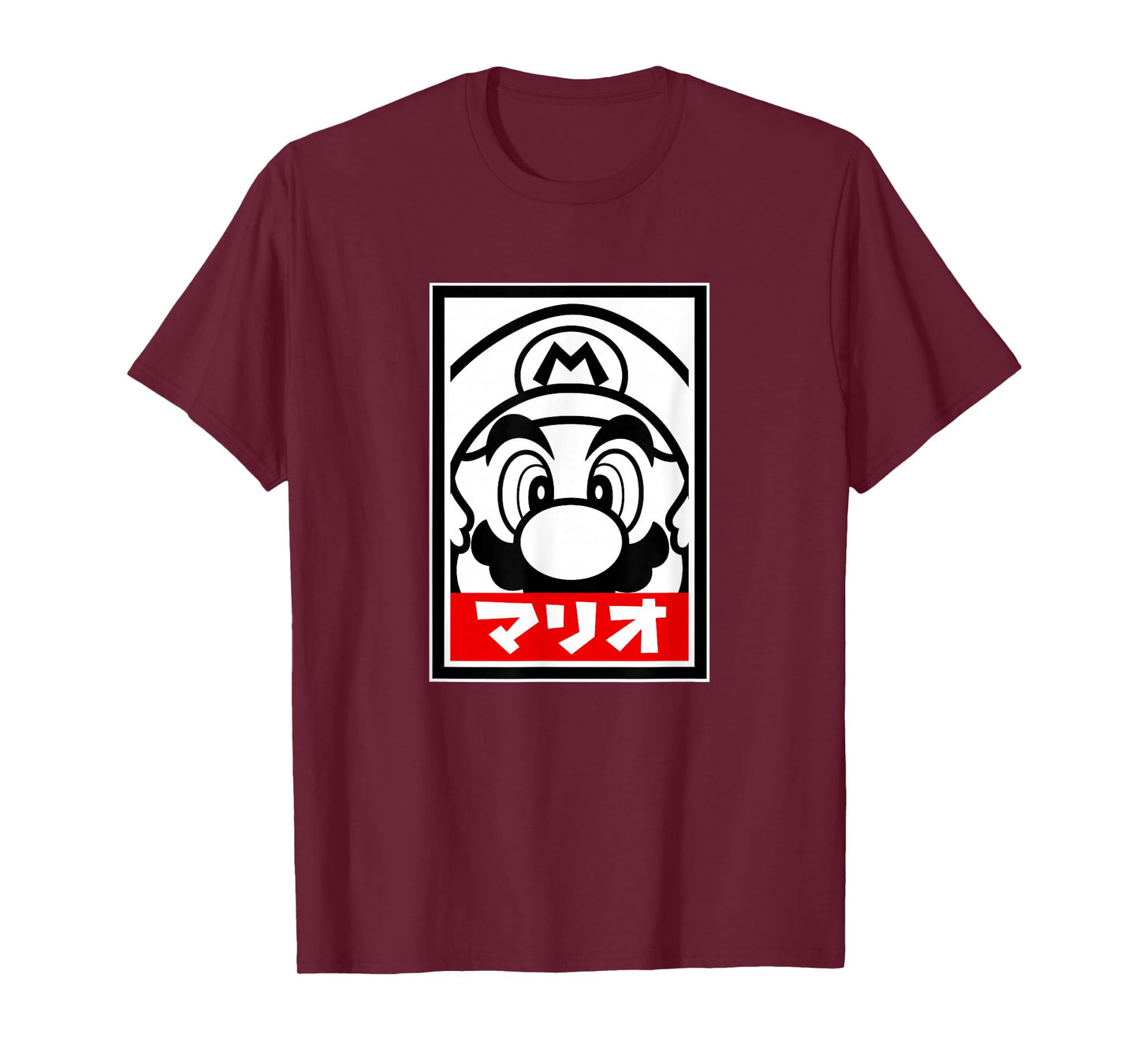 Super Mario World Black & White Close Up Red Kanji Mario T-Shirt
