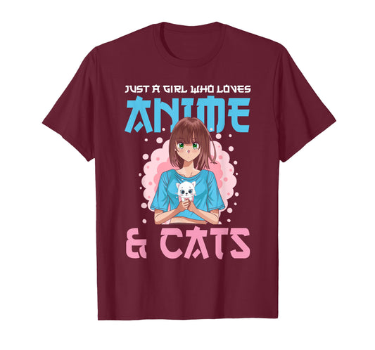 Just A Girl Who Loves Anime and Cats Cute Cat Lover Teens T-Shirt