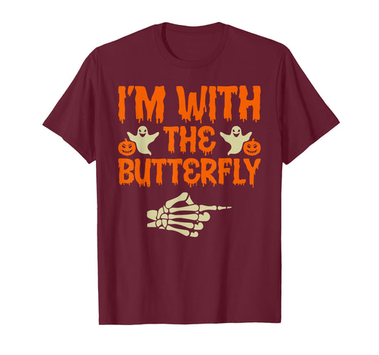 I'm with Butterfly Halloween Costume Funny Couples Matching T-Shirt