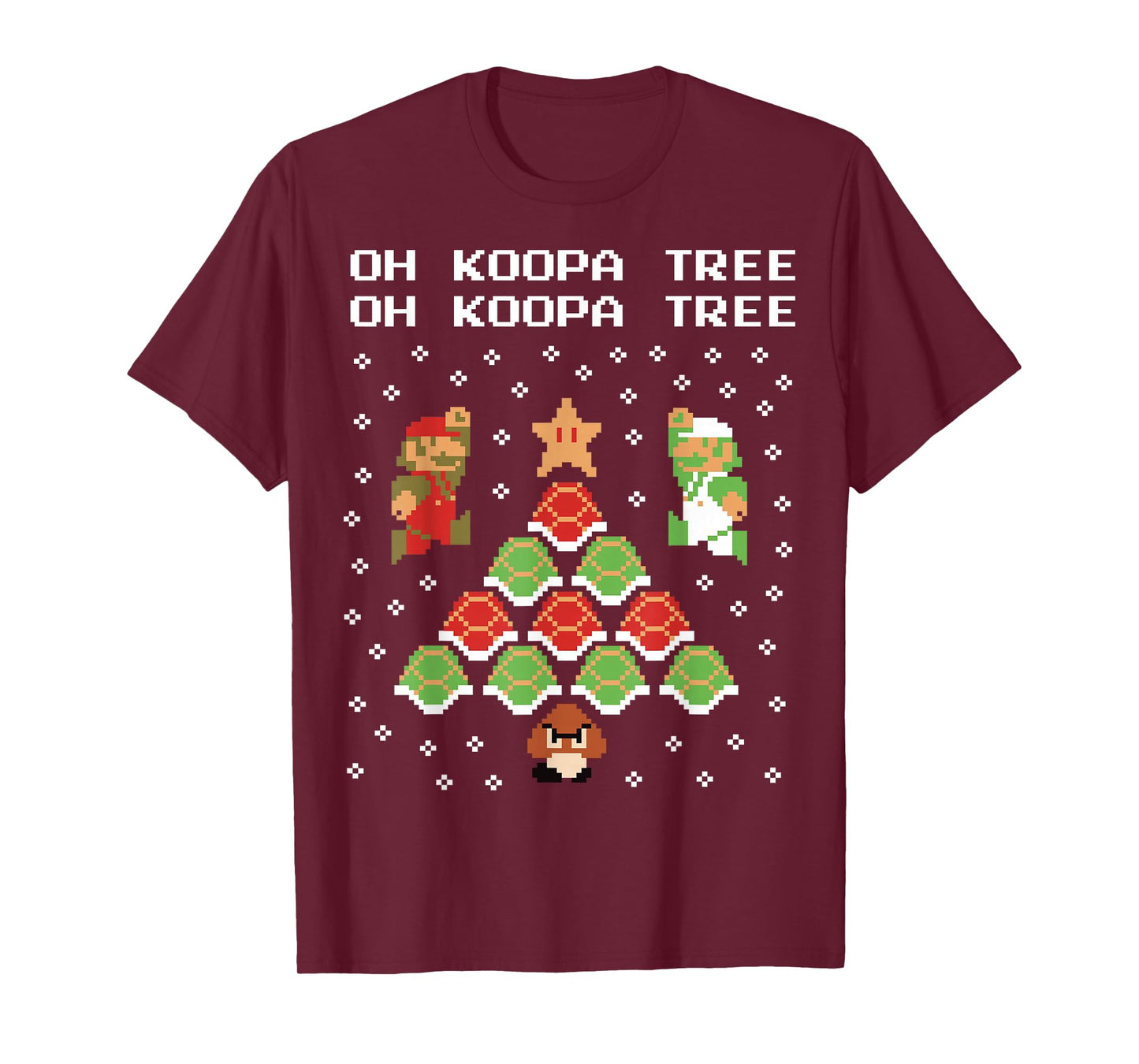 Super Mario Koopa Tree Goomba Christmas Graphic Short Sleeve T-Shirt
