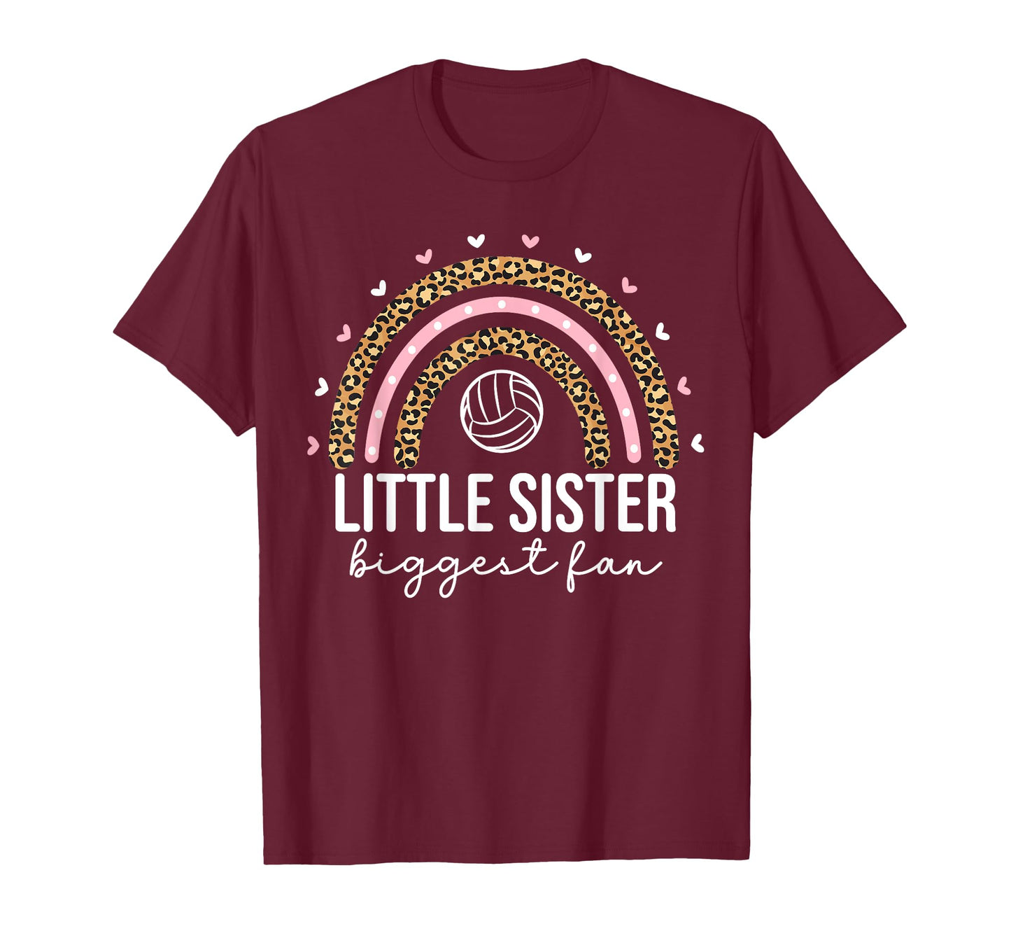 Cute Volleyball Little Sister For Girls Kids Leopard Rainbow T-Shirt
