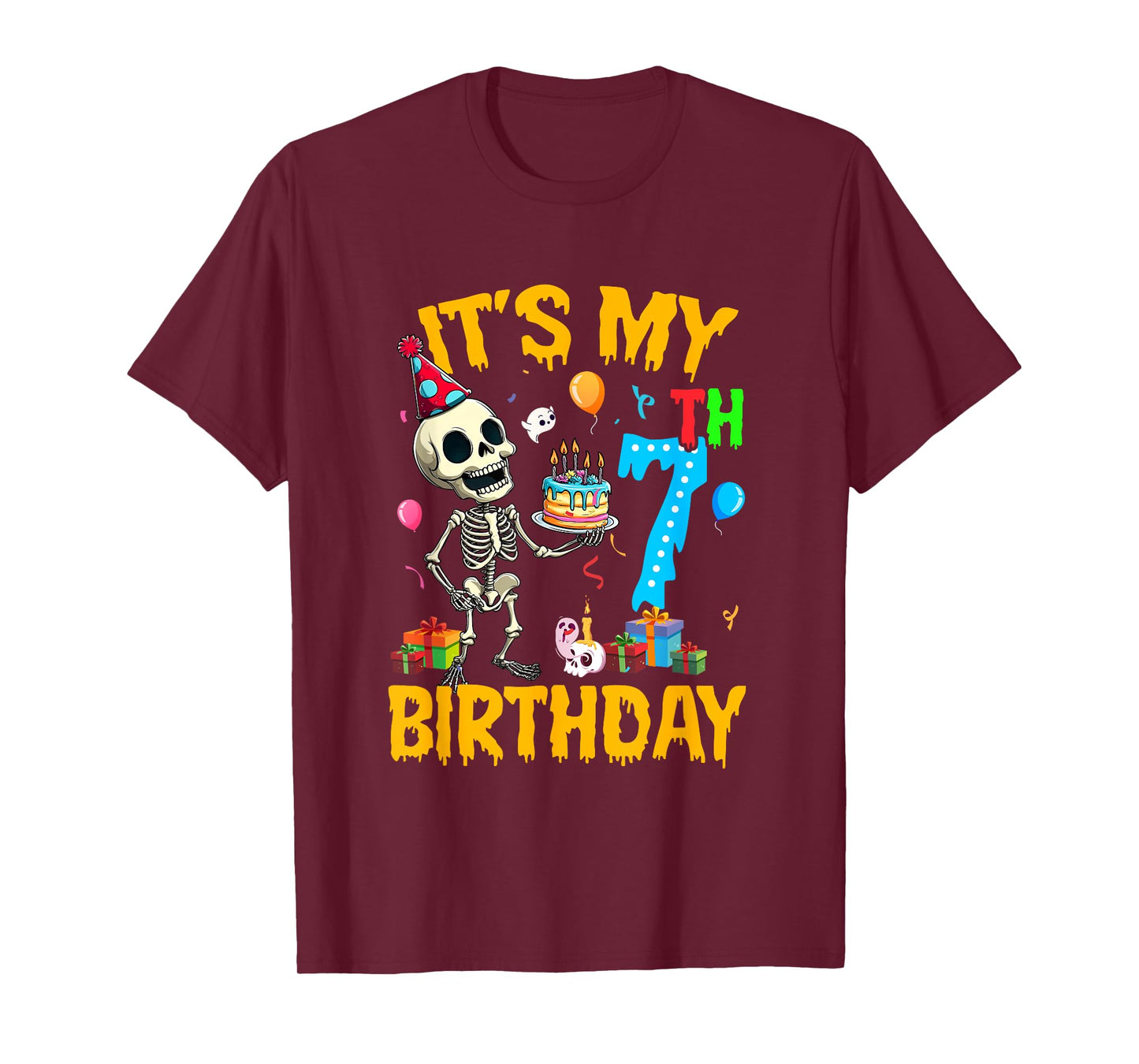 It's My 7Th Birthday Party Halloween Skeleton Birthday Kids T-Shirt