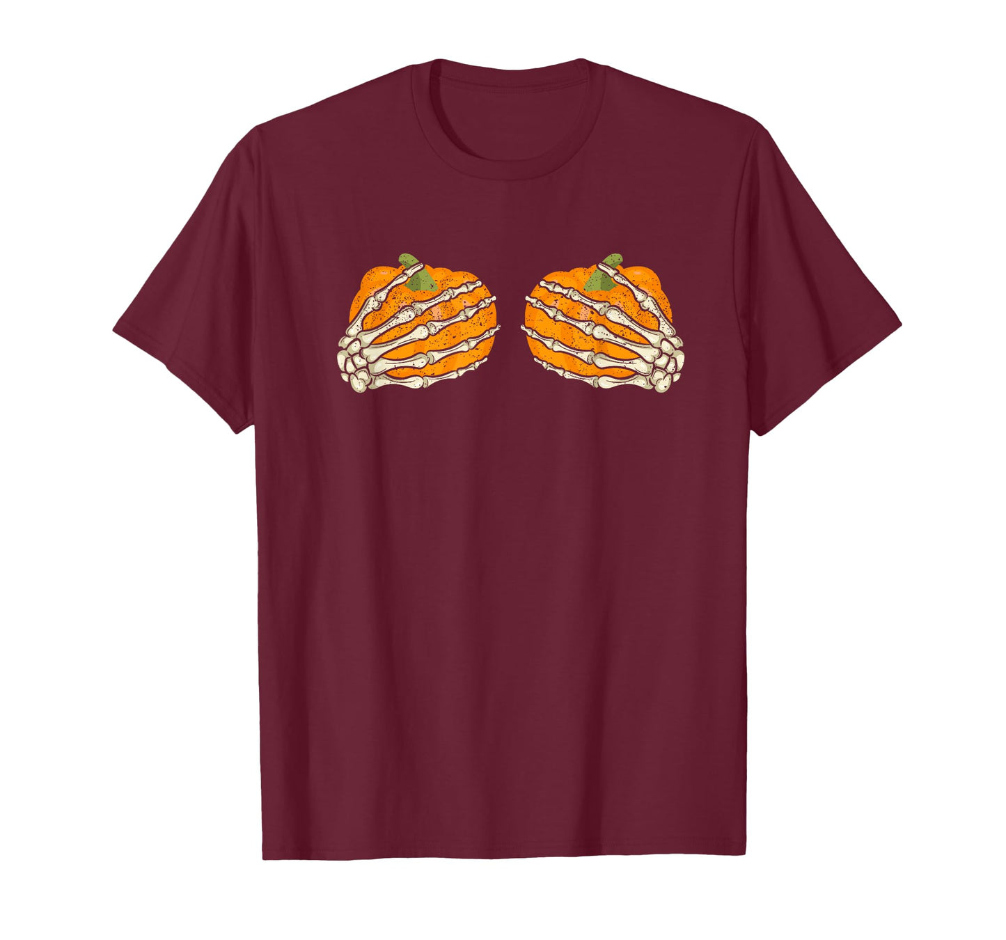 Skeleton Pumpkin Boob Hand Funny Halloween Skeletal Boobs T-Shirt