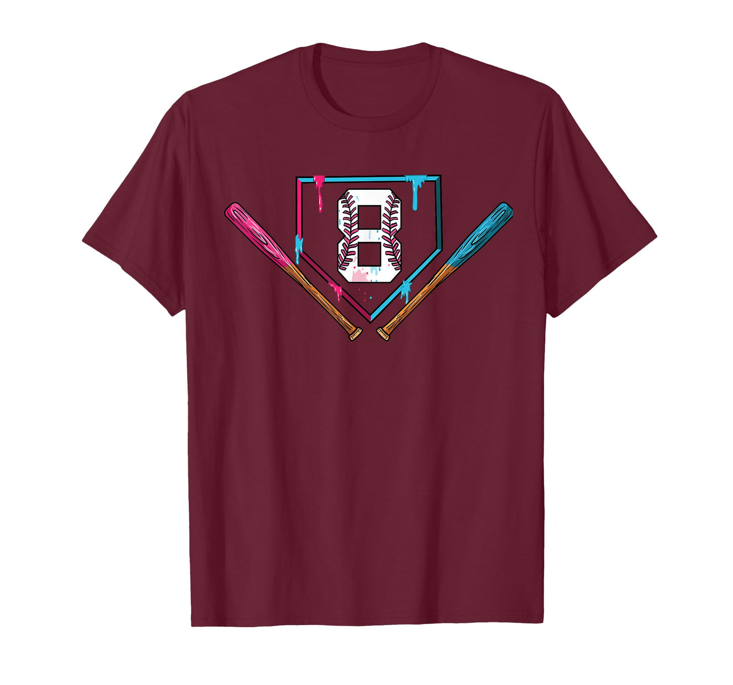 8th Birthday Baseball Ice Cream Drip 8 Years Old Boy Kids T-Shirt