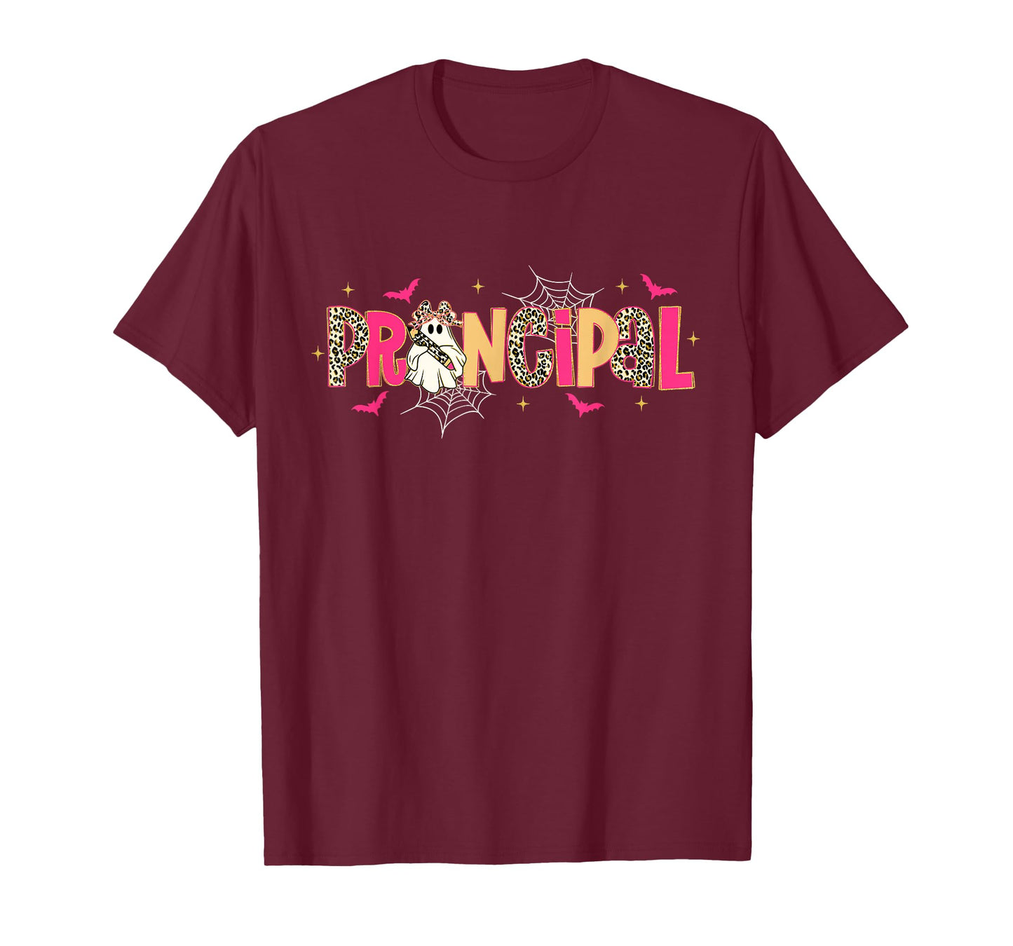 Principal Ghost Pencil Bow Leopard Funny Halloween Costumes T-Shirt