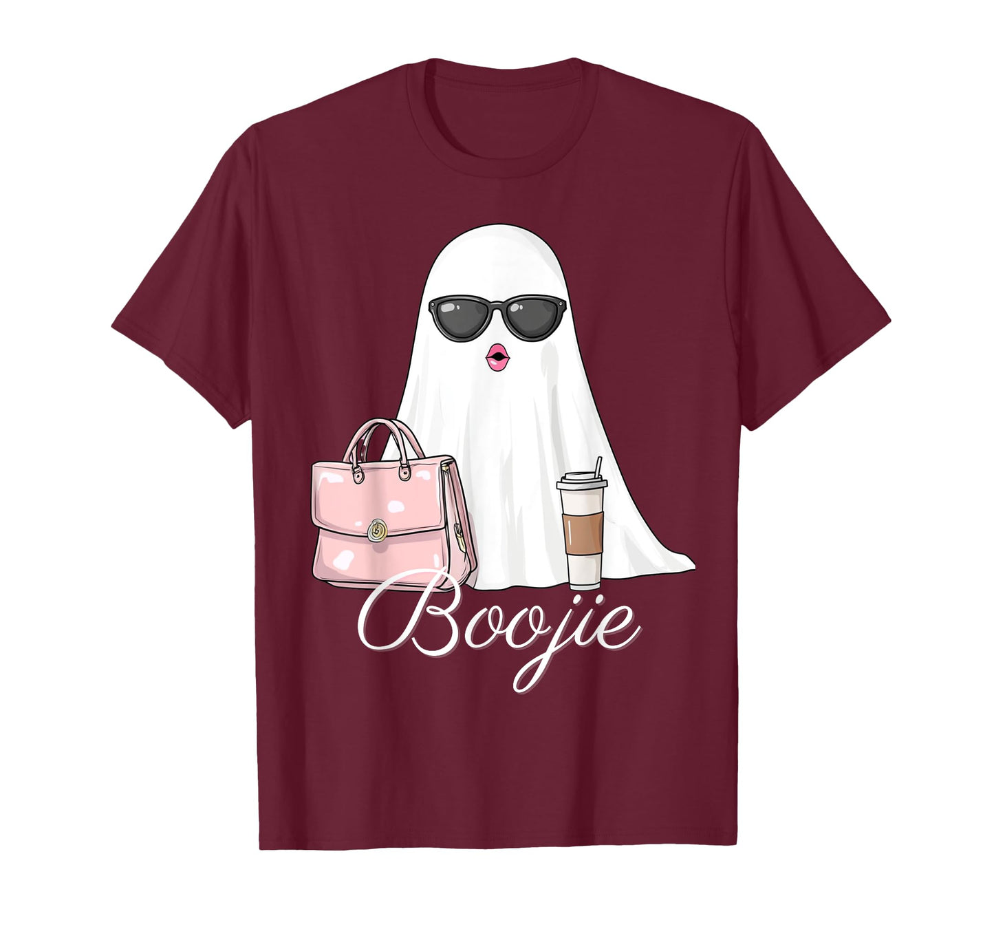 Boujee Boojie Funny Halloween Ghost with Pink Purse Lipstick T-Shirt