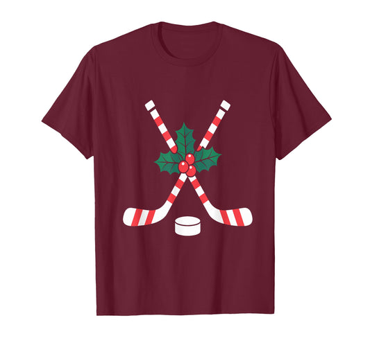 Ice Hockey Christmas Candy Cane Hockey Stick Xmas T-Shirt