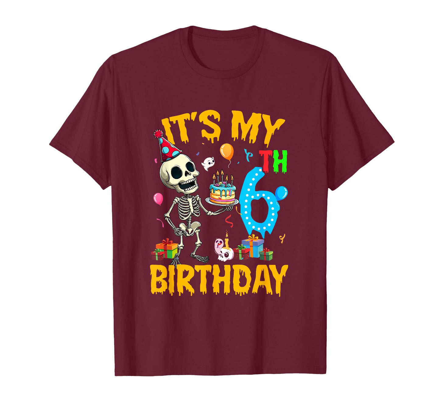 It's My 6Th Birthday Party Halloween Skeleton Birthday Kids T-Shirt