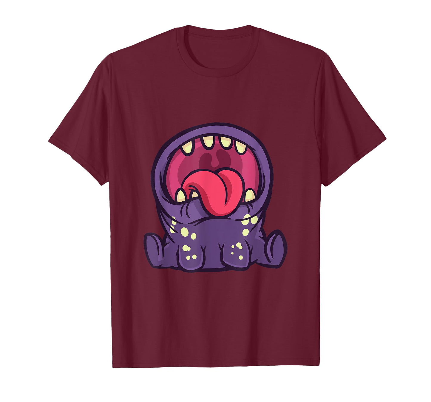 Funny cute purple monster with open mouth and T-Shirt
