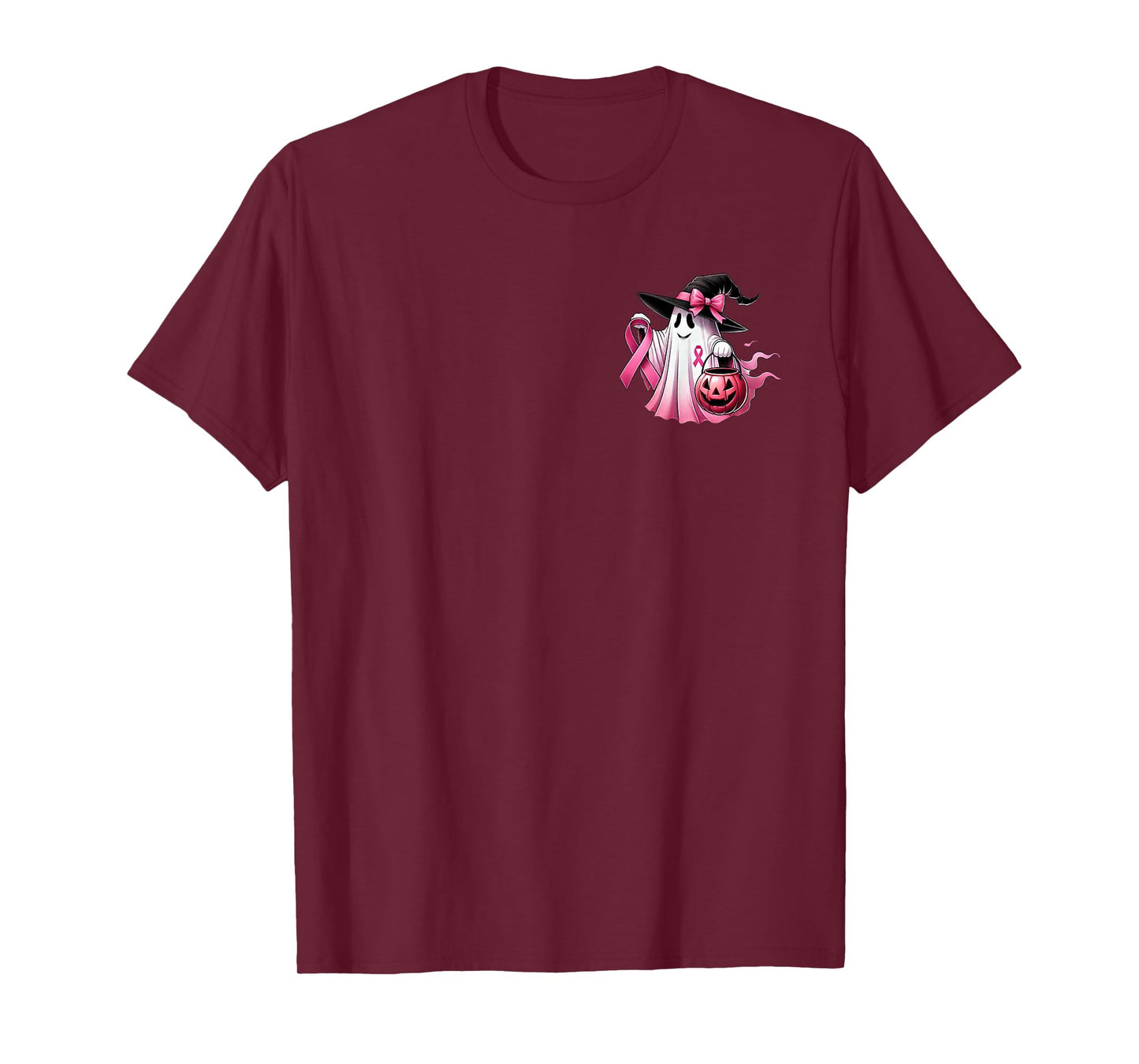 In October We Wear Pink Witch Ghost Breast Cancer (2 Side) T-Shirt
