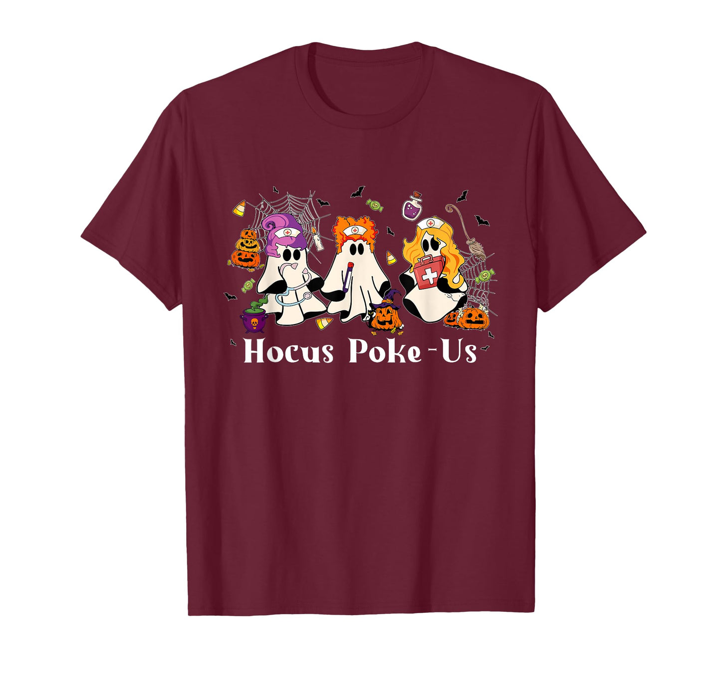 Retro Funny Hocus Poke-us Spooky Nurse Halloween Cute Ghost T-Shirt