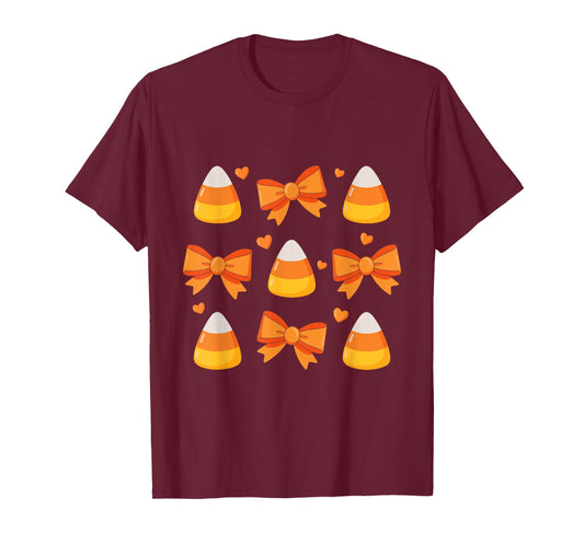 Candy Corn Coquette Bow Halloween Cute Spooky Season Autumn T-Shirt