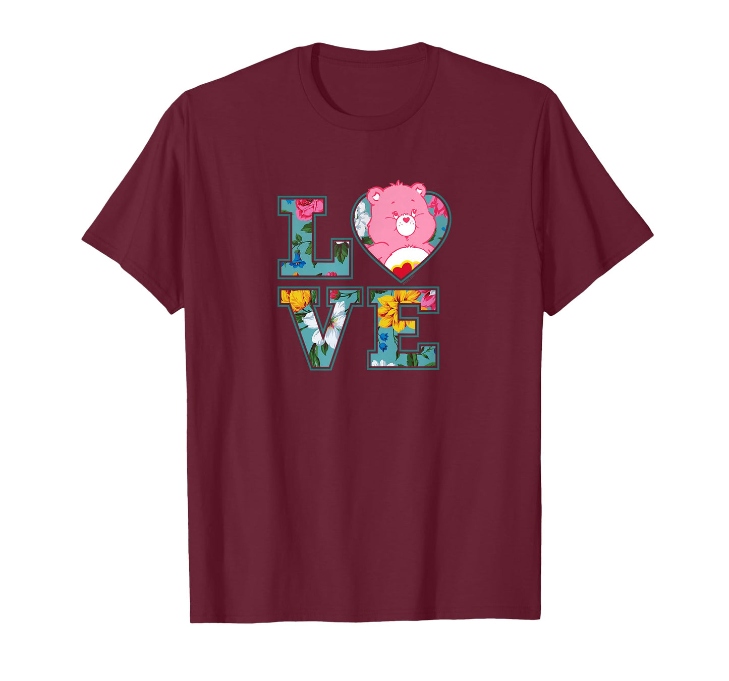 Care Bears Love Floral Block Letters Cute Cartoon T-Shirt