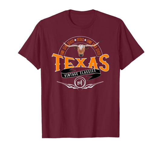 Vintage Classic Style Texas Lone Star Longhorn Design T-Shirt