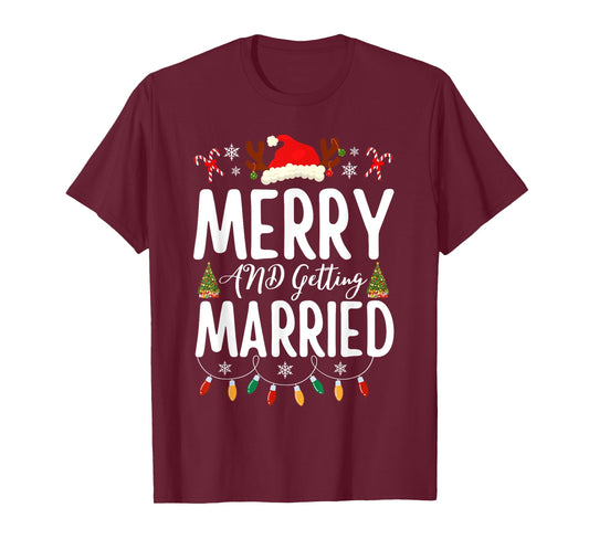 Merry and Getting Married Couples Christmas Pjs Pajamas T-Shirt
