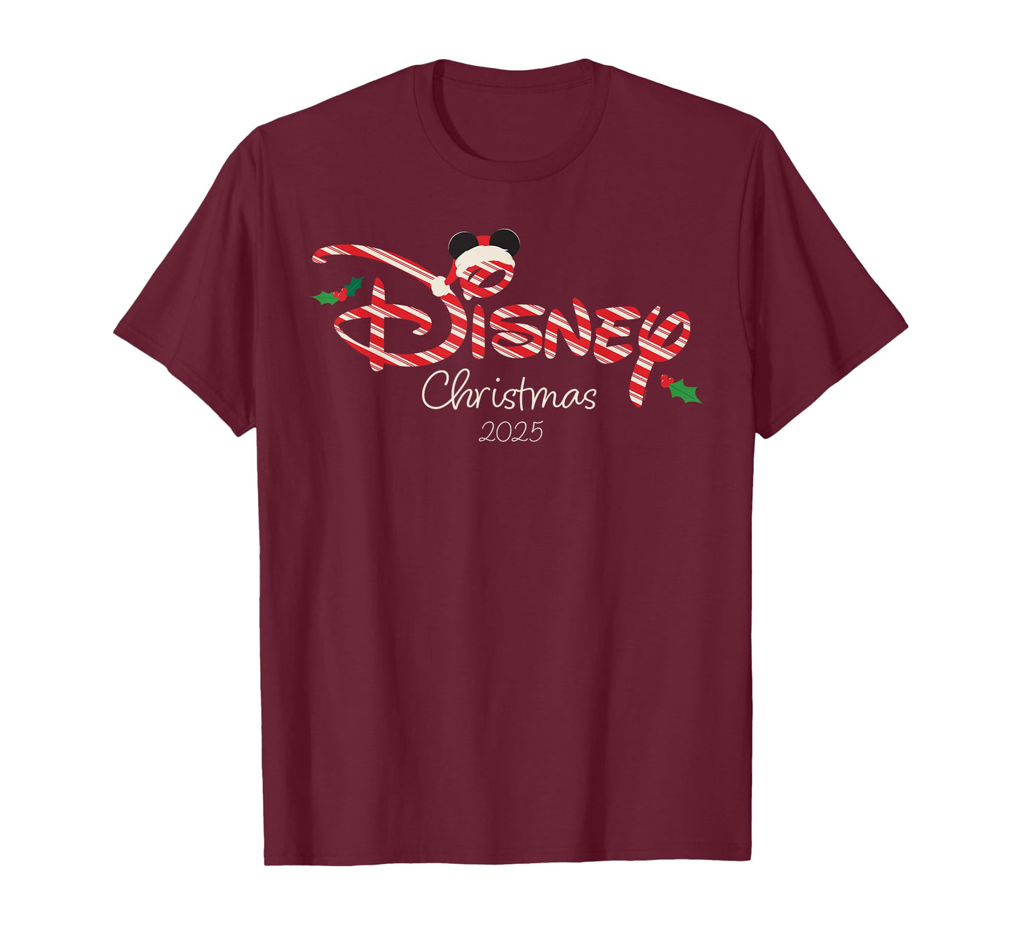 Disney Christmas 2025 Candy Cane Script Logo Holiday Trip T-Shirt