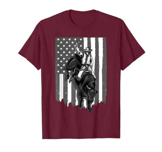 American Flag Bull Riding Cowboy 4th Of July Patriotic Rodeo T-Shirt