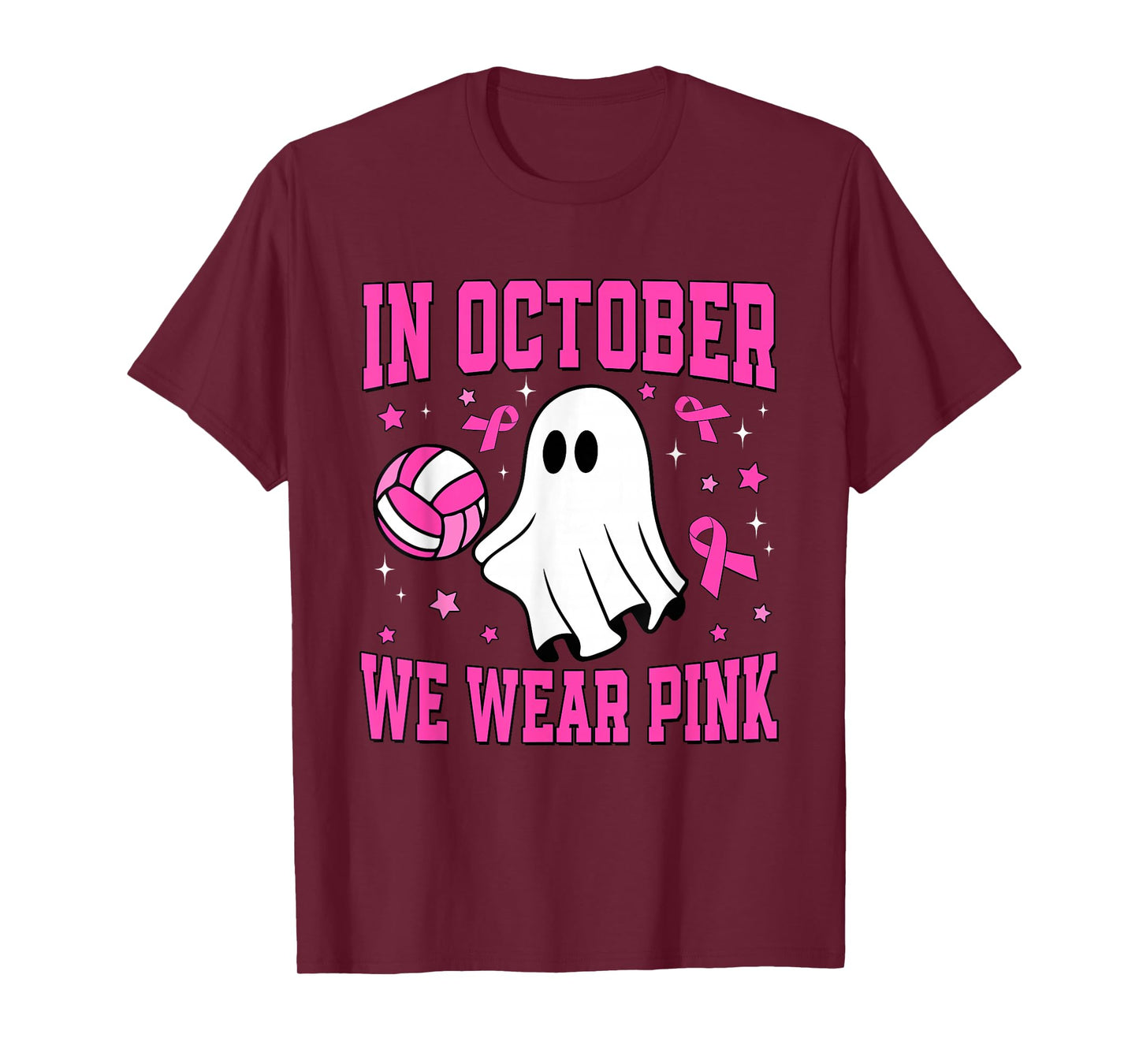 In October We Wear Pink Ghost Volleyball Breast Cancer T-Shirt