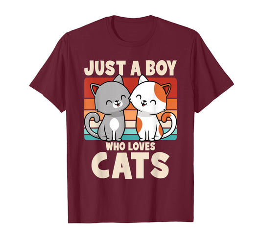 Just A Boy Who Loves Cats Funny Cat Lover Kitten Boys Kids T-Shirt